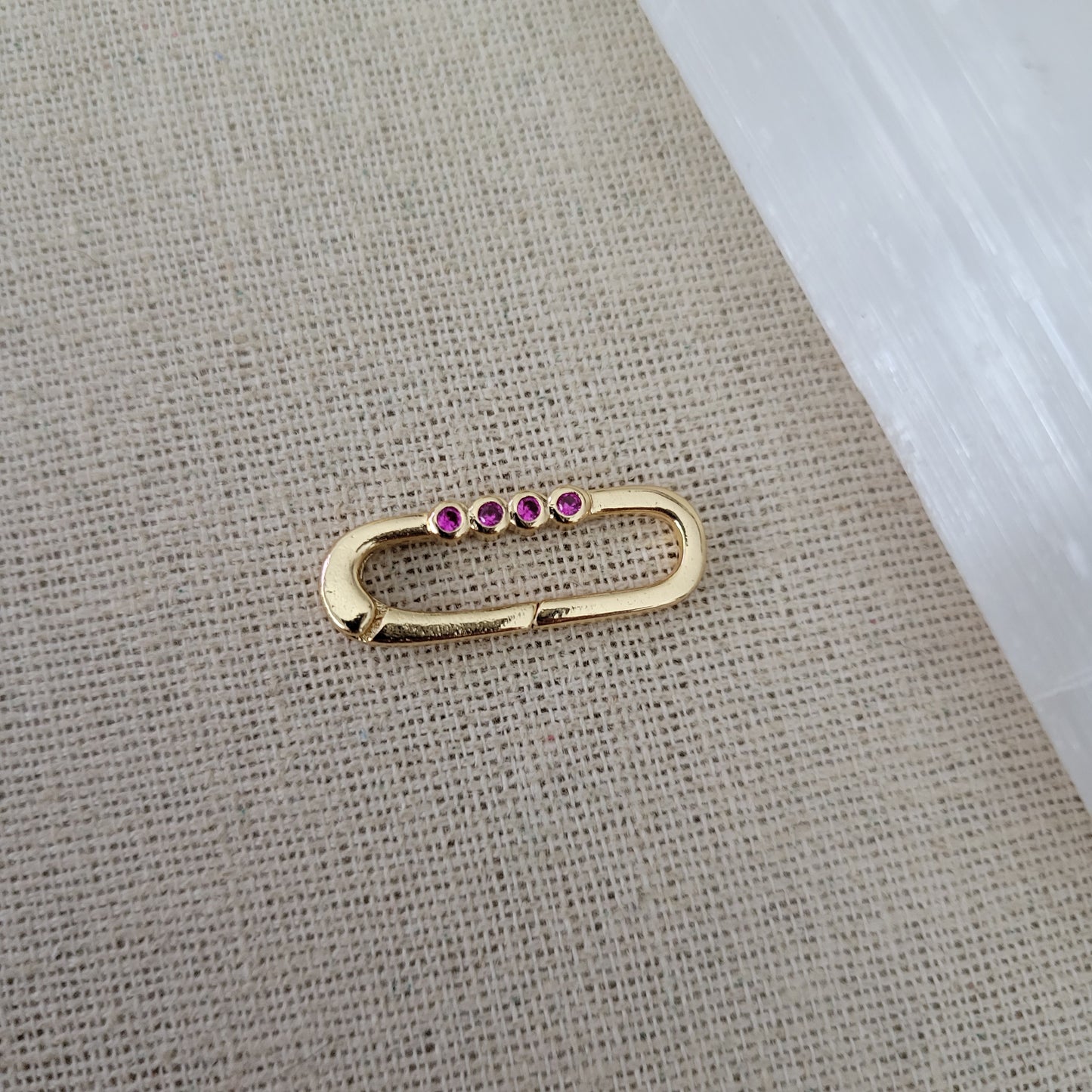 Pink Oval Cz Push Lock