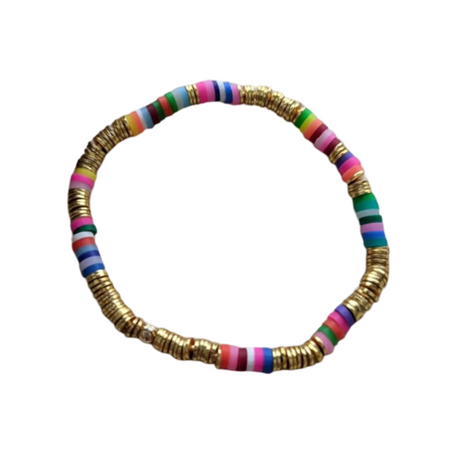 Multi Heishi Clay Bracelet // 4mm // Gold Disc Accents