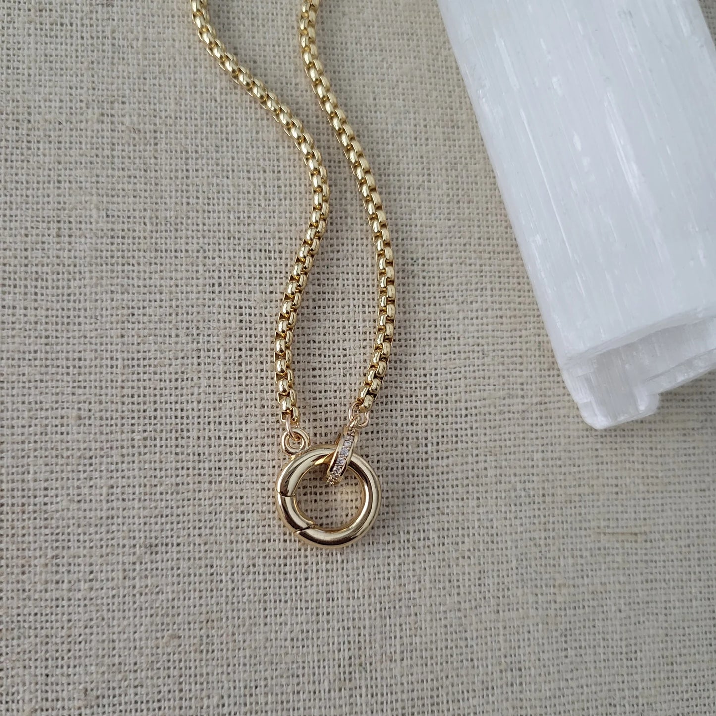 Circle Push Lock Necklace // Rolo Chain // 13mm