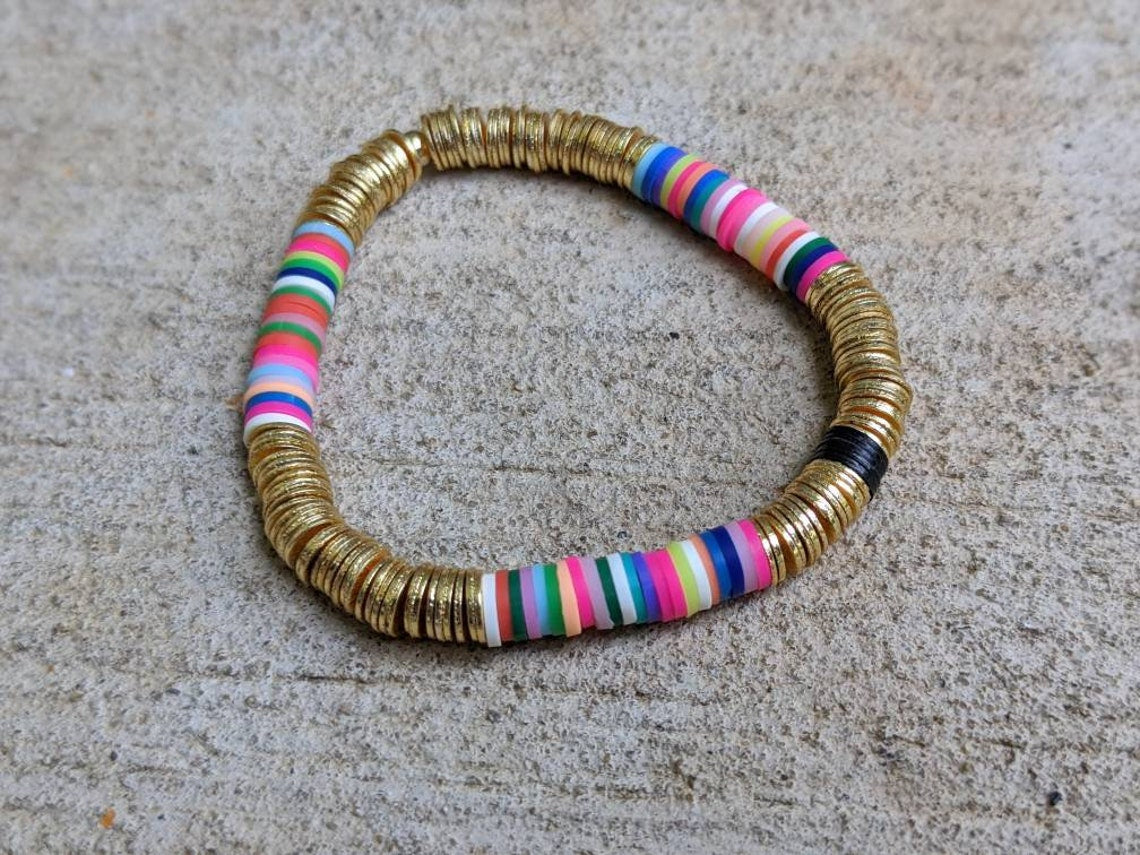 Multi Clay Disc Bracelet // 6mm