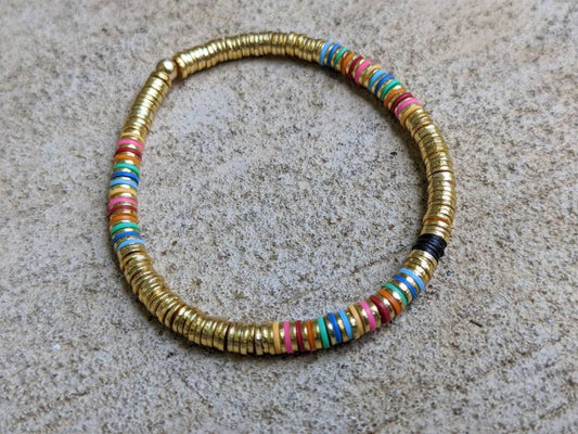 Multi Vinyl HeishiGold Disc Bracelet // 4mm