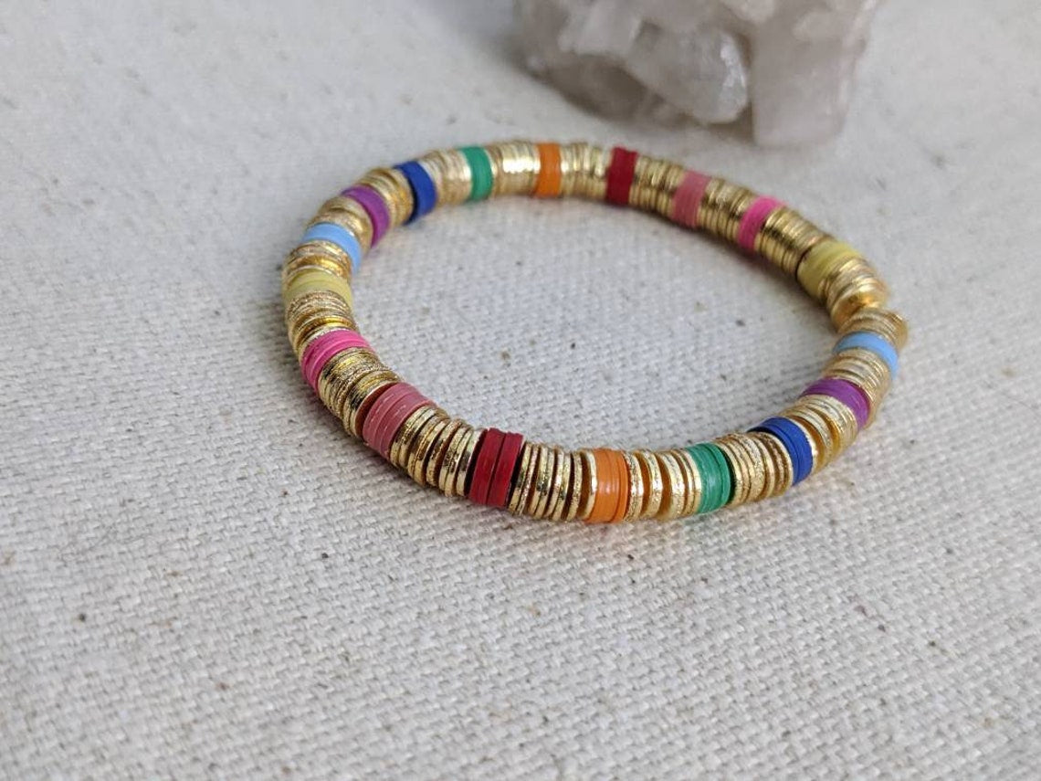 Rainbow Heishi Bracelet // Disc // Multi Color