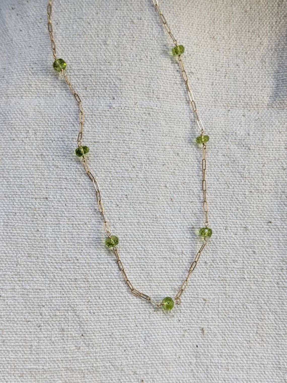 Peridot Necklace // 14k Gold Filled // Paperclip Chain