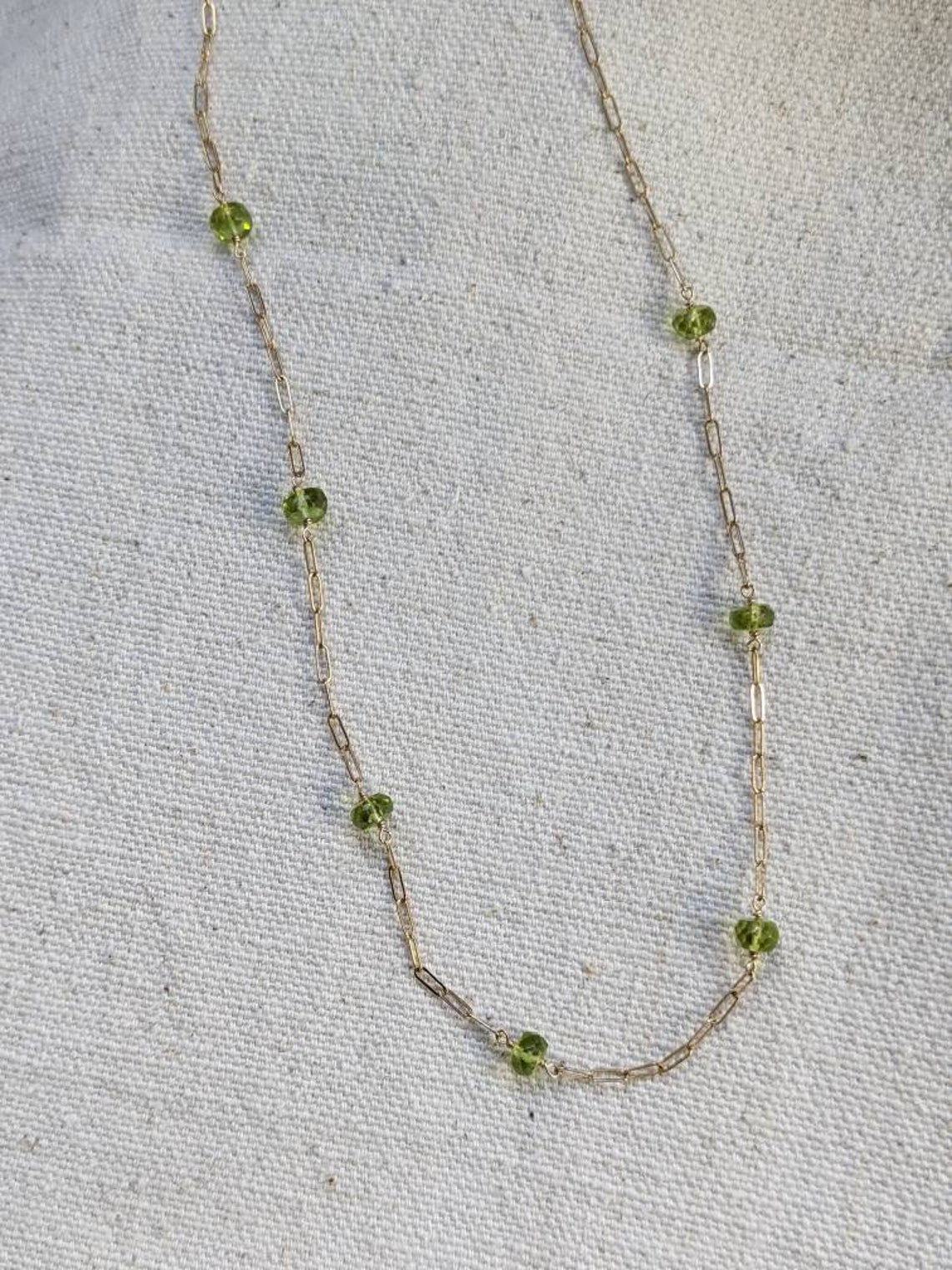 Peridot Necklace // 14k Gold Filled // Paperclip Chain