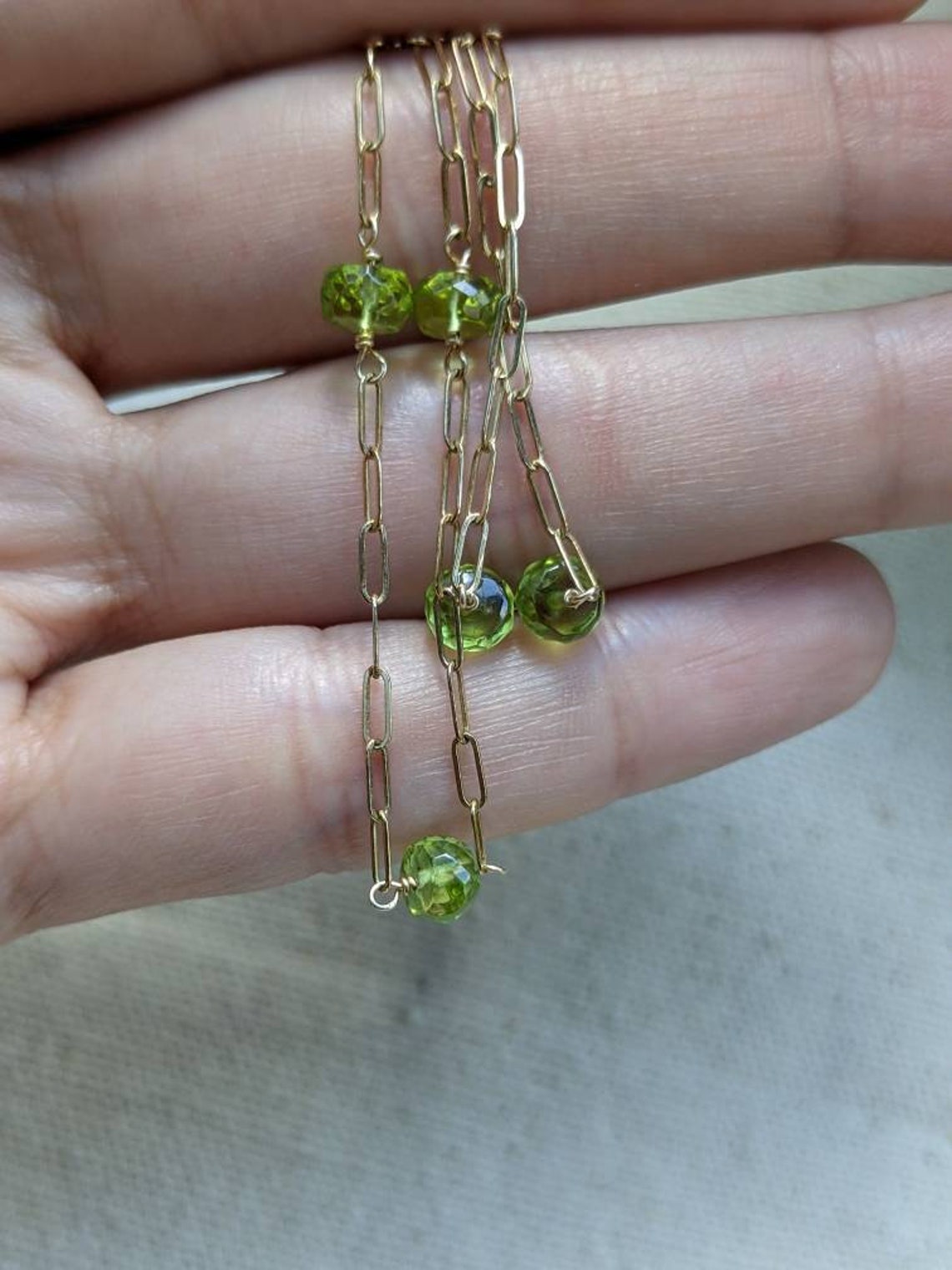 Peridot Necklace // 14k Gold Filled // Paperclip Chain