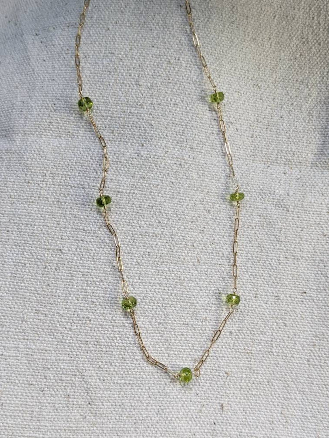 Peridot Necklace // 14k Gold Filled // Paperclip Chain