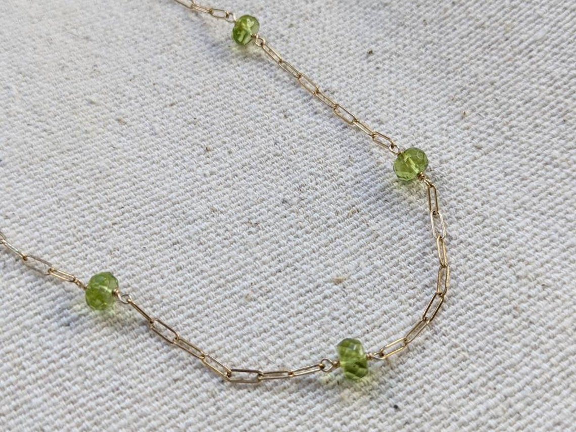 Peridot Necklace // 14k Gold Filled // Paperclip Chain