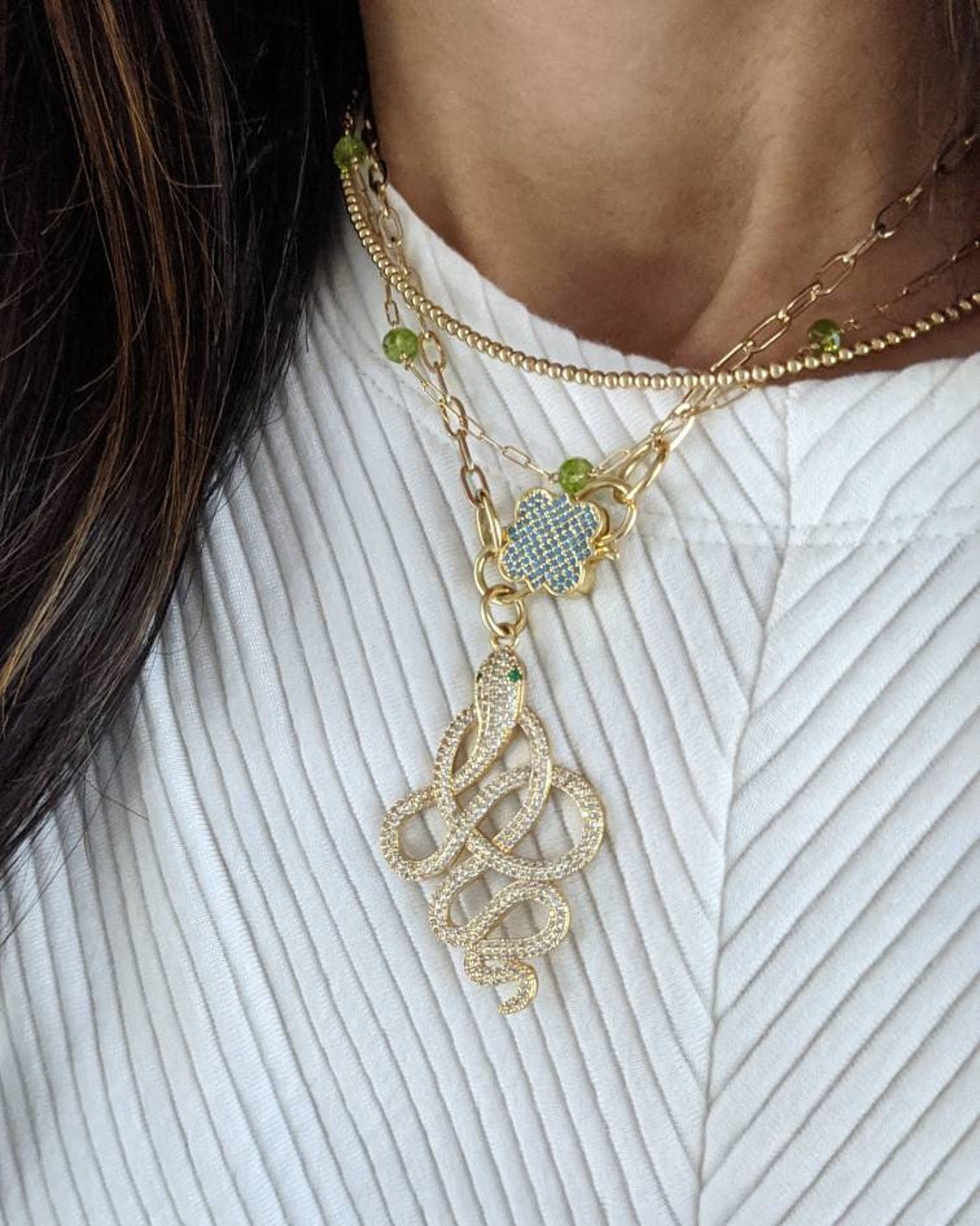 Peridot Necklace // 14k Gold Filled // Paperclip Chain