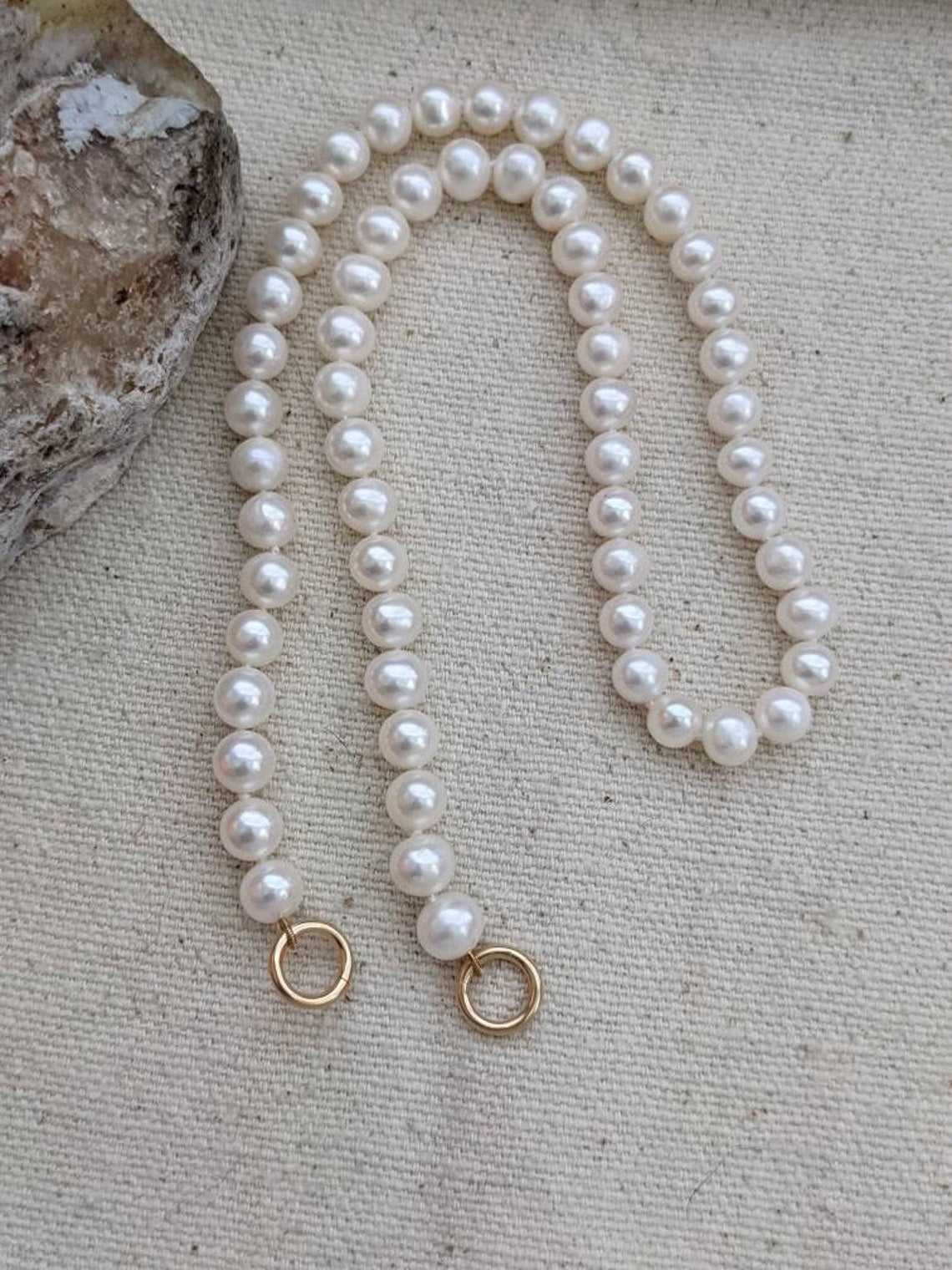 Knotted Pearl Necklace // 7-6mm Carabiner // Gold Filled 8mm Rings // Locks // Screw