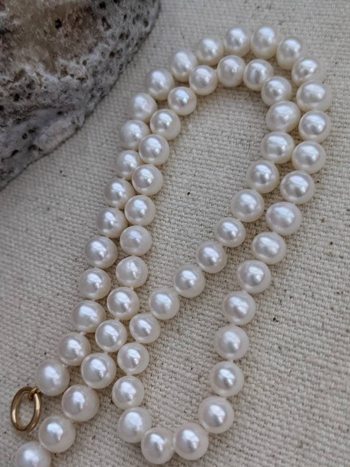 Knotted Pearl Necklace // 7-6mm Carabiner // Gold Filled 8mm Rings // Locks // Screw