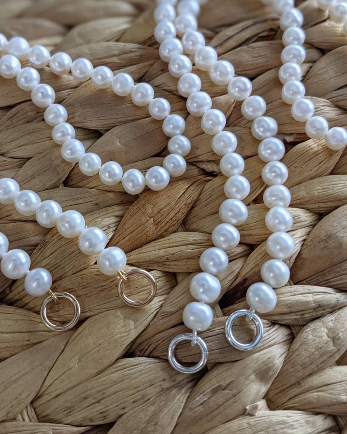 Knotted Pearl Necklace // 7-6mm Carabiner // Gold Filled 8mm Rings // Locks // Screw