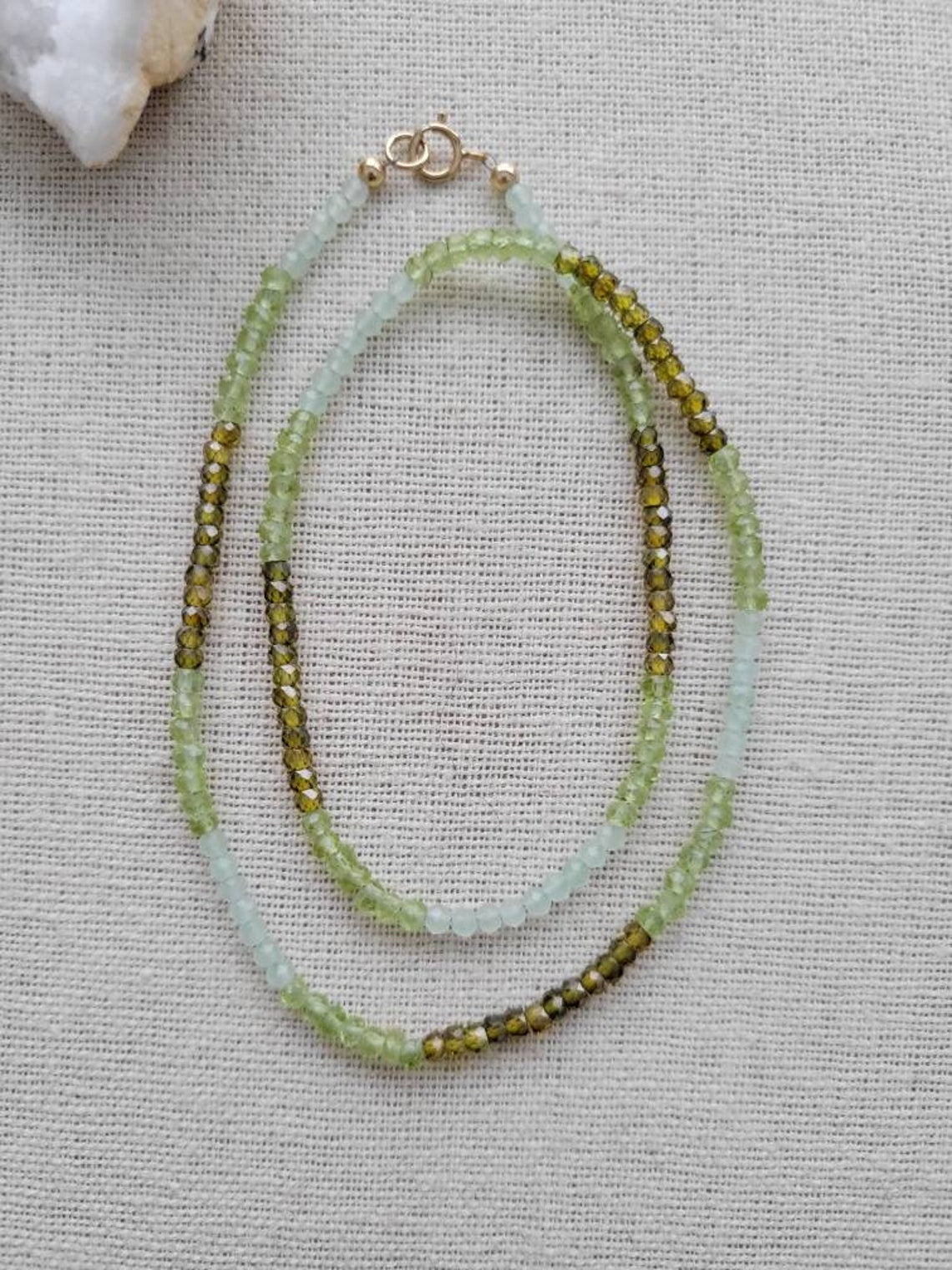 Multi Gem Necklace // Sea Green Onyx // Olive Zirconia// Peridot // 3mm // 14k Gold Filled