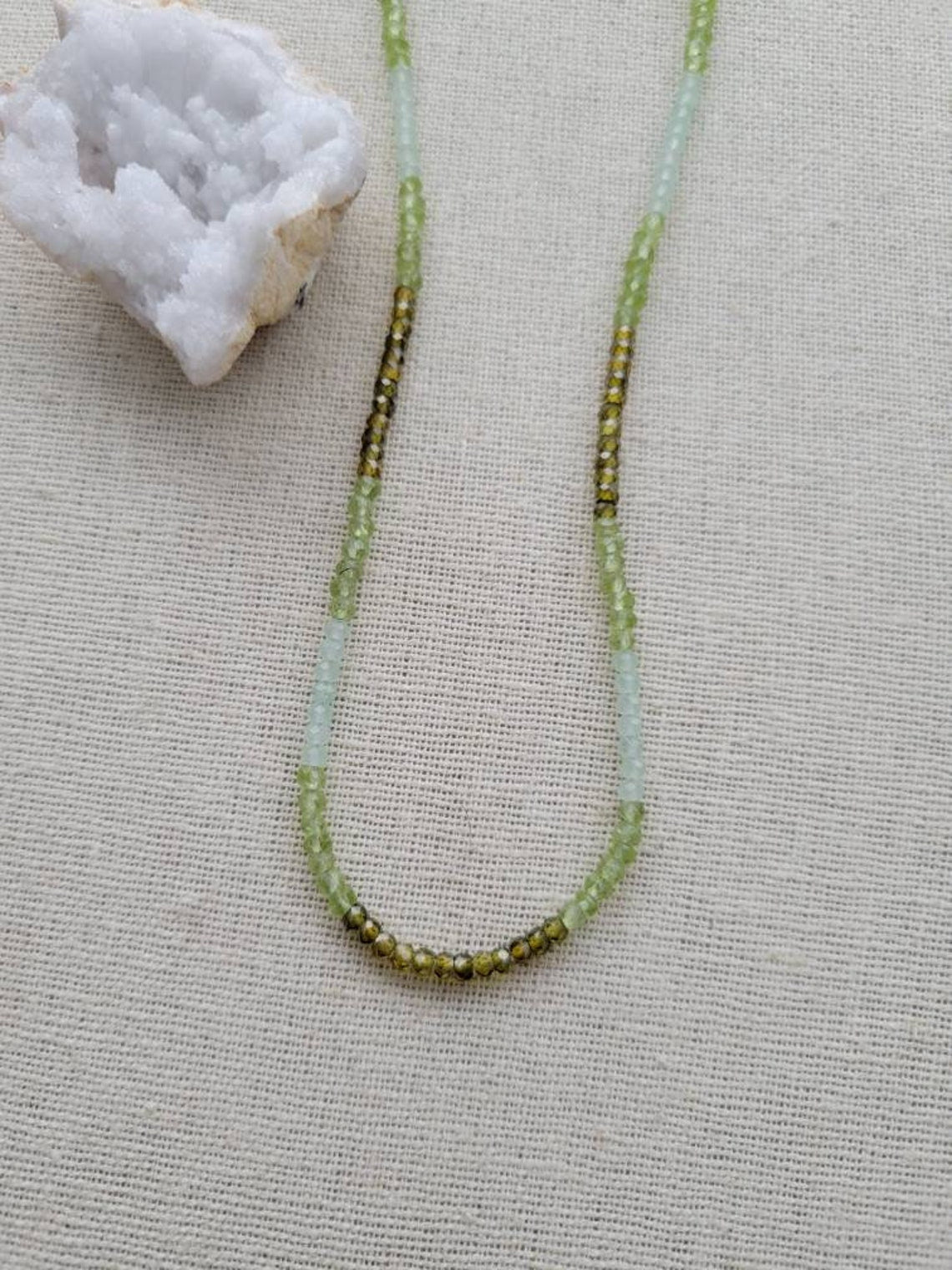 Multi Gem Necklace // Sea Green Onyx // Olive Zirconia// Peridot // 3mm // 14k Gold Filled