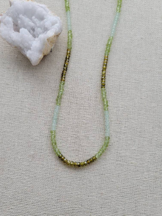 Multi Gem Necklace // Sea Green Onyx // Olive Zirconia// Peridot // 3mm // 14k Gold Filled