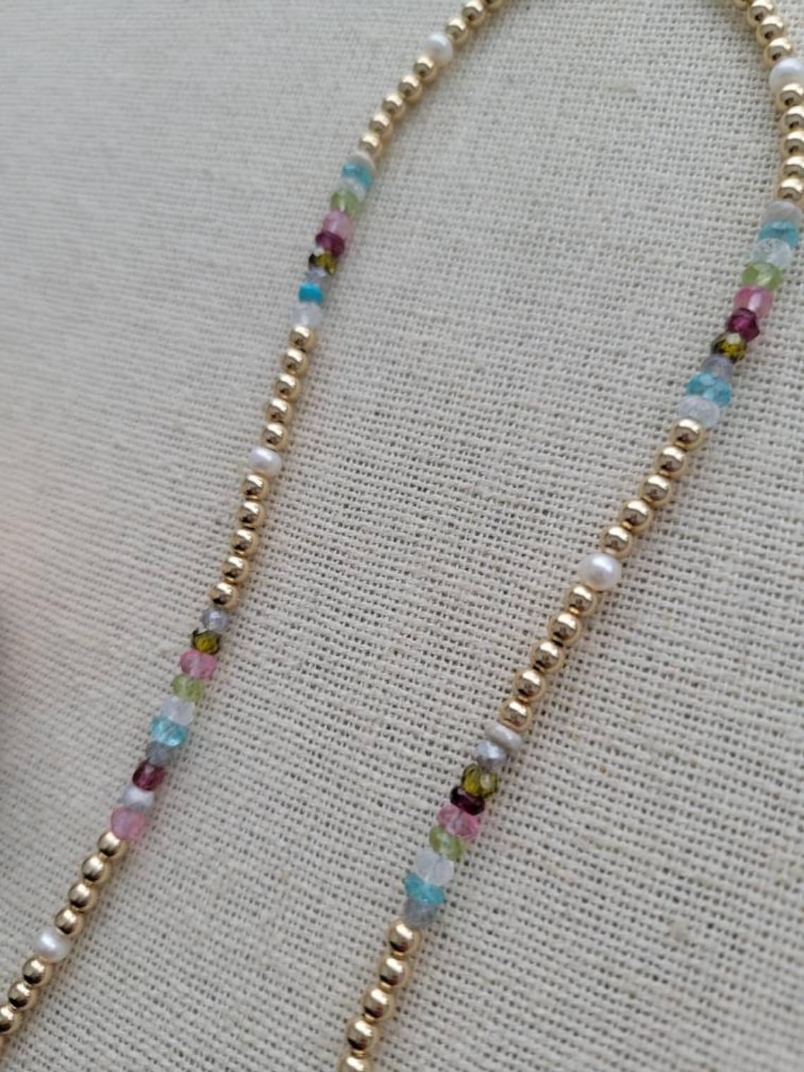 Multi Gem Necklace // 3mm // 14k Gold Filled // Pearl