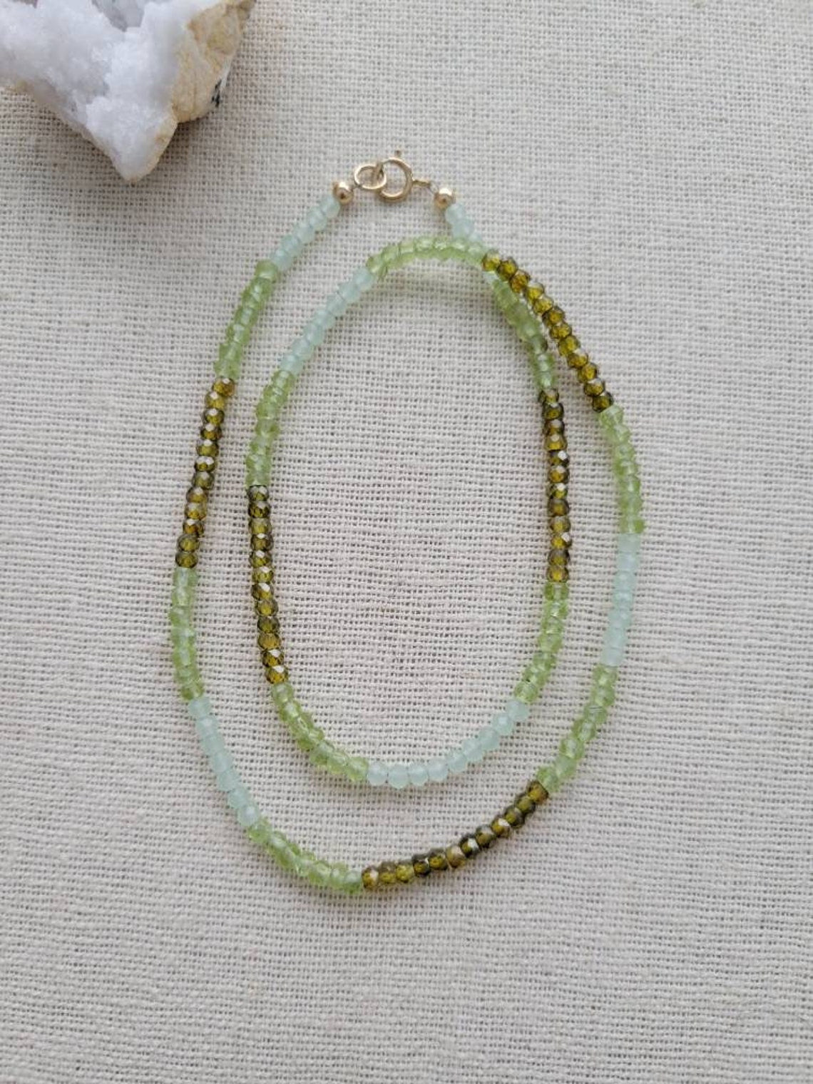 Multi Gem Necklace // Sea Green Onyx // Olive Zirconia// Peridot // 3mm // 14k Gold Filled