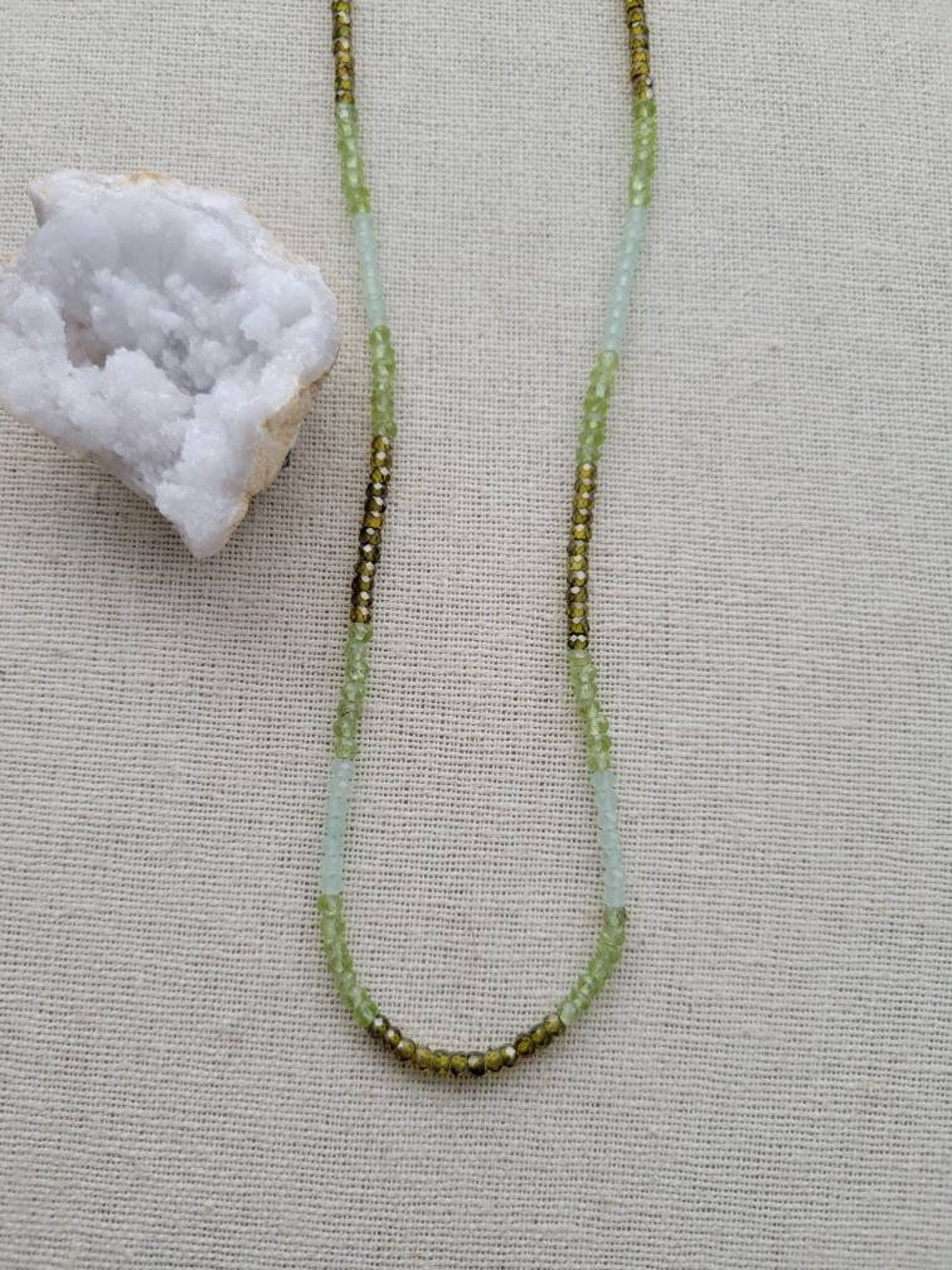 Multi Gem Necklace // Sea Green Onyx // Olive Zirconia// Peridot // 3mm // 14k Gold Filled