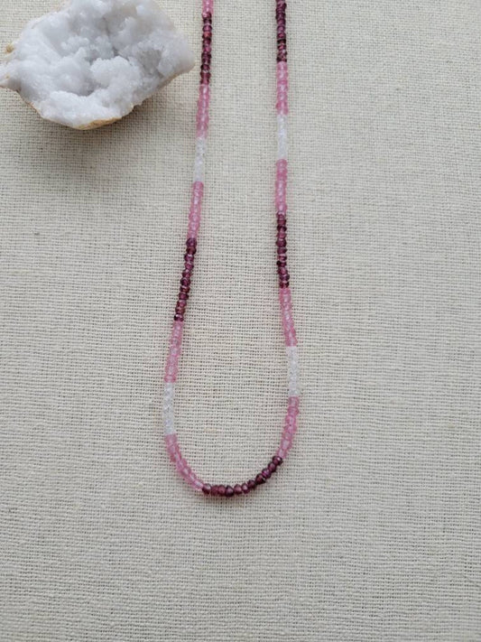 Multi Gem Necklace // Pink Topaz // Garnet // Moonstone // 3mm // 14k Gold Filled