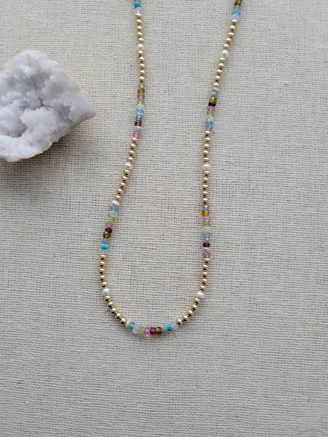 Multi Gem Necklace // 3mm // 14k Gold Filled // Pearl