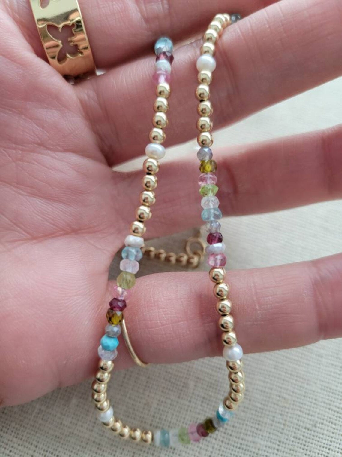 Multi Gem Necklace // 3mm // 14k Gold Filled // Pearl