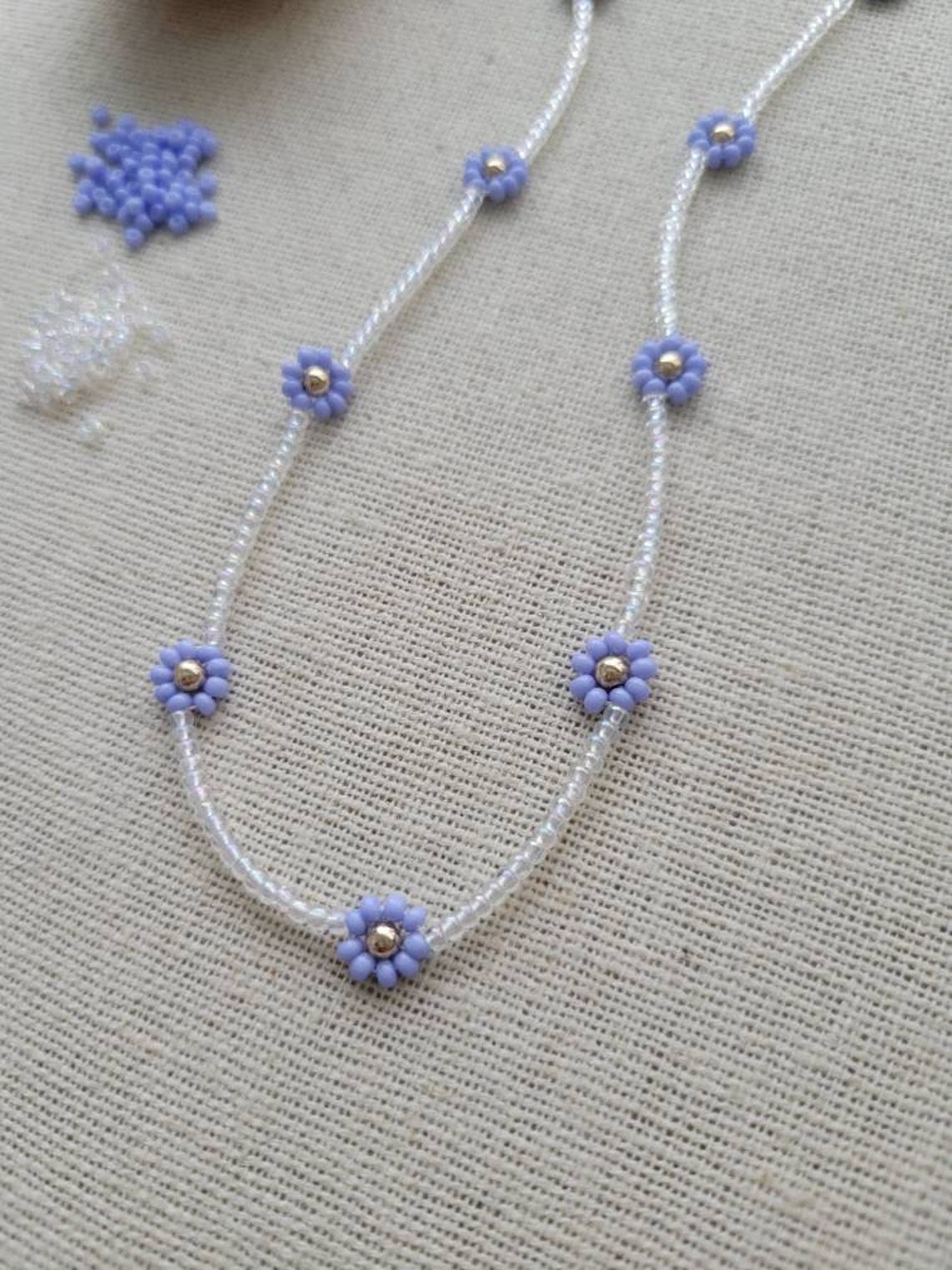 Made in TX // Daisy Necklace // 14k Gold Filled // 2mm // Czech & Japanese Seed Beads