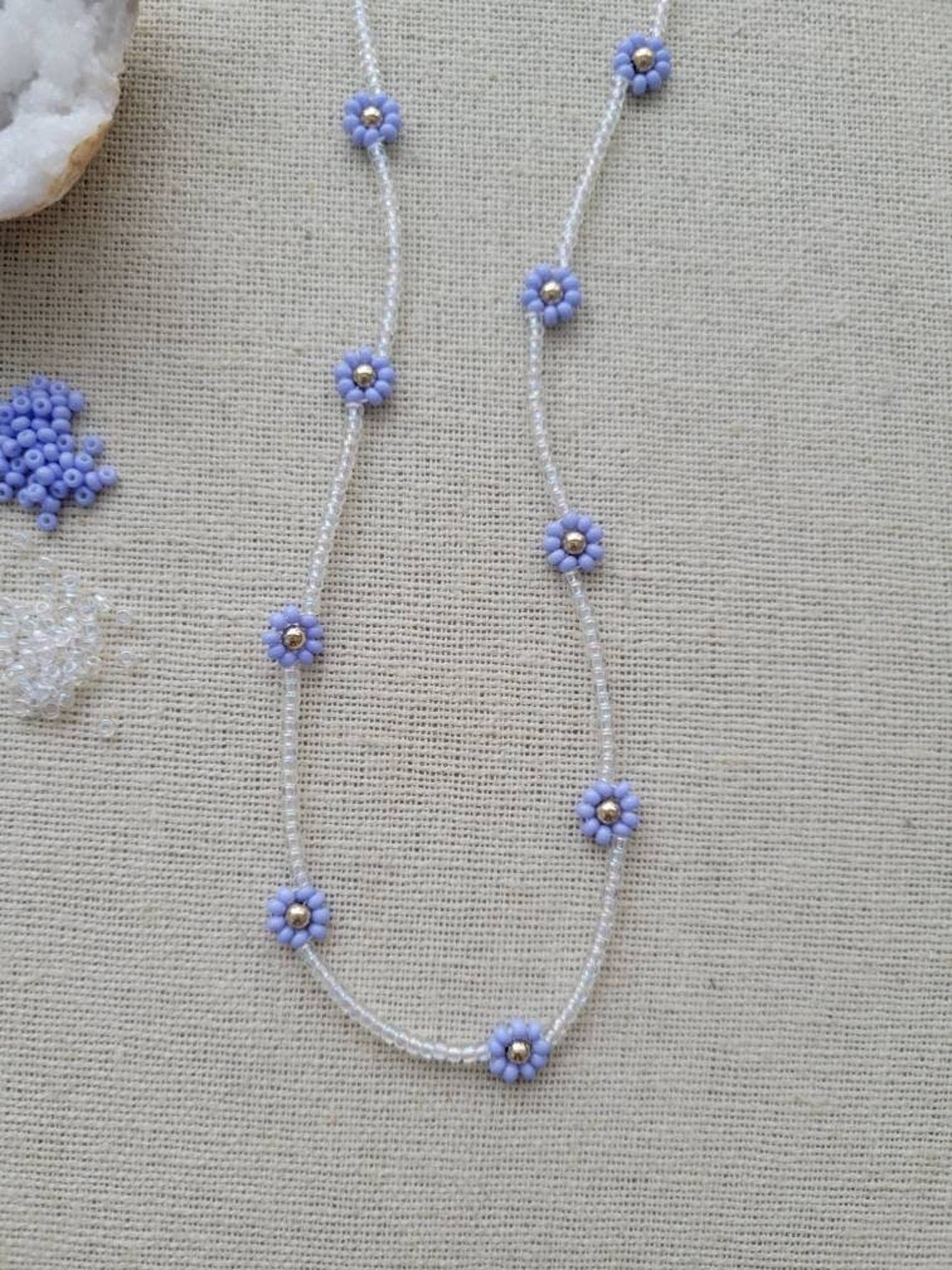 Made in TX // Daisy Necklace // 14k Gold Filled // 2mm // Czech & Japanese Seed Beads